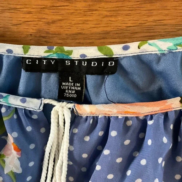 City Studio Women's‎ Blue Polka Dots Floral Straps Dress Sz. L - Picture 6 of 8